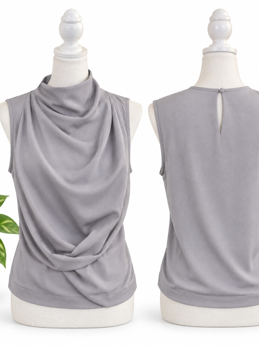MOTF Premium Cowl Neck Twist Front Top Gray NWT - Picture 2 of 3